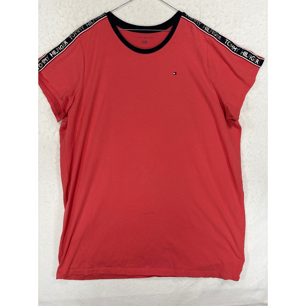 Tommy Hilfiger Mens 3X Red Logo Tape Shoulder Short Sleeve Crew Neck T-Shirt